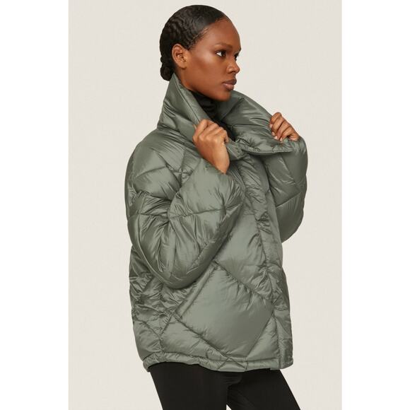 OOF Green Quilted Oversized Nylon High Neck Puffer Jacket Size XS - Picture 2 of 16